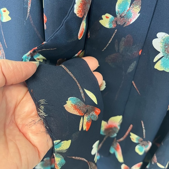 Betsey Johnson Navy Floral Mini Dress Neck Tie Sheer Long Sleeves V Neck Size 6 - Picture 13 of 13